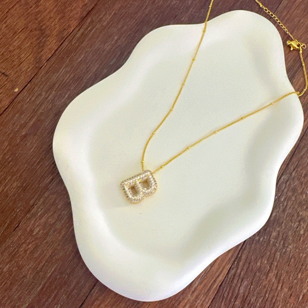 18K Gold Plated Initial B Pendant Bubble Balloon Bling Letter Necklace Minimalis